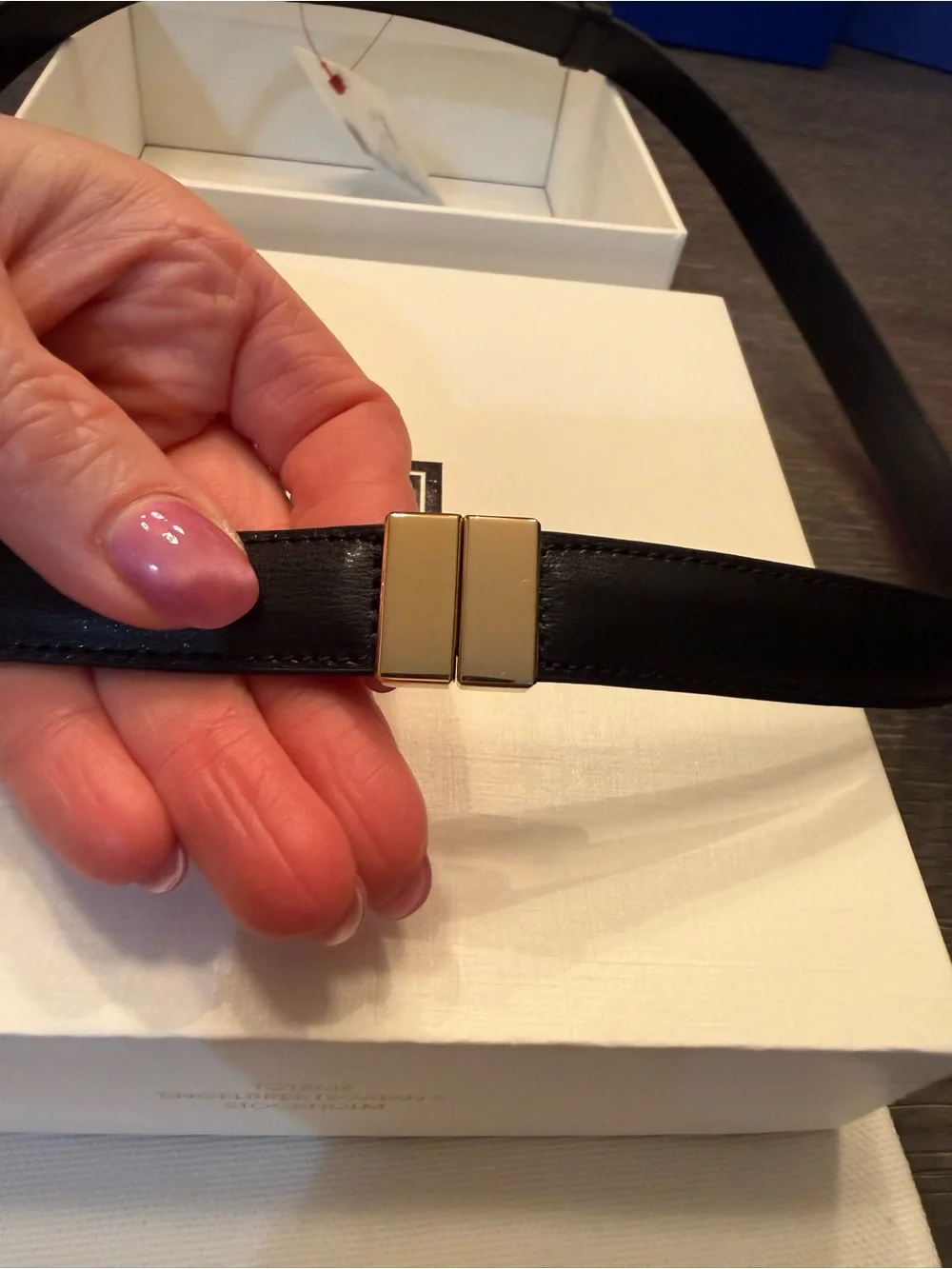 Toteme Black Leather Belt with Gold-Tone Buckle